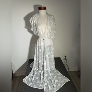 Zara White Beach Embroidered Long Cover Up